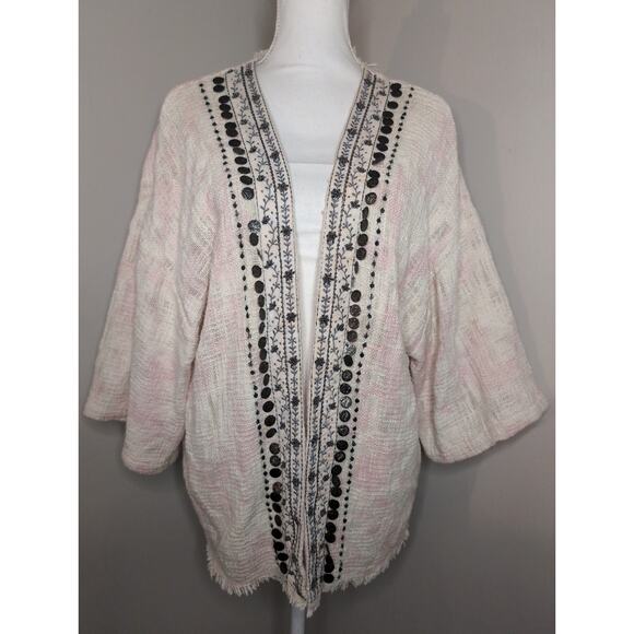 Beautiful Stories Anthropologie pink cream tweed boho beaded - Picture 1 of 10